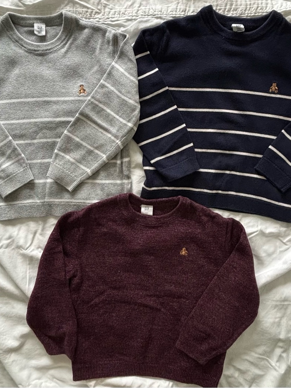 GAP Boys Crewneck Sweaters in Gray, Navy & Burgundy
